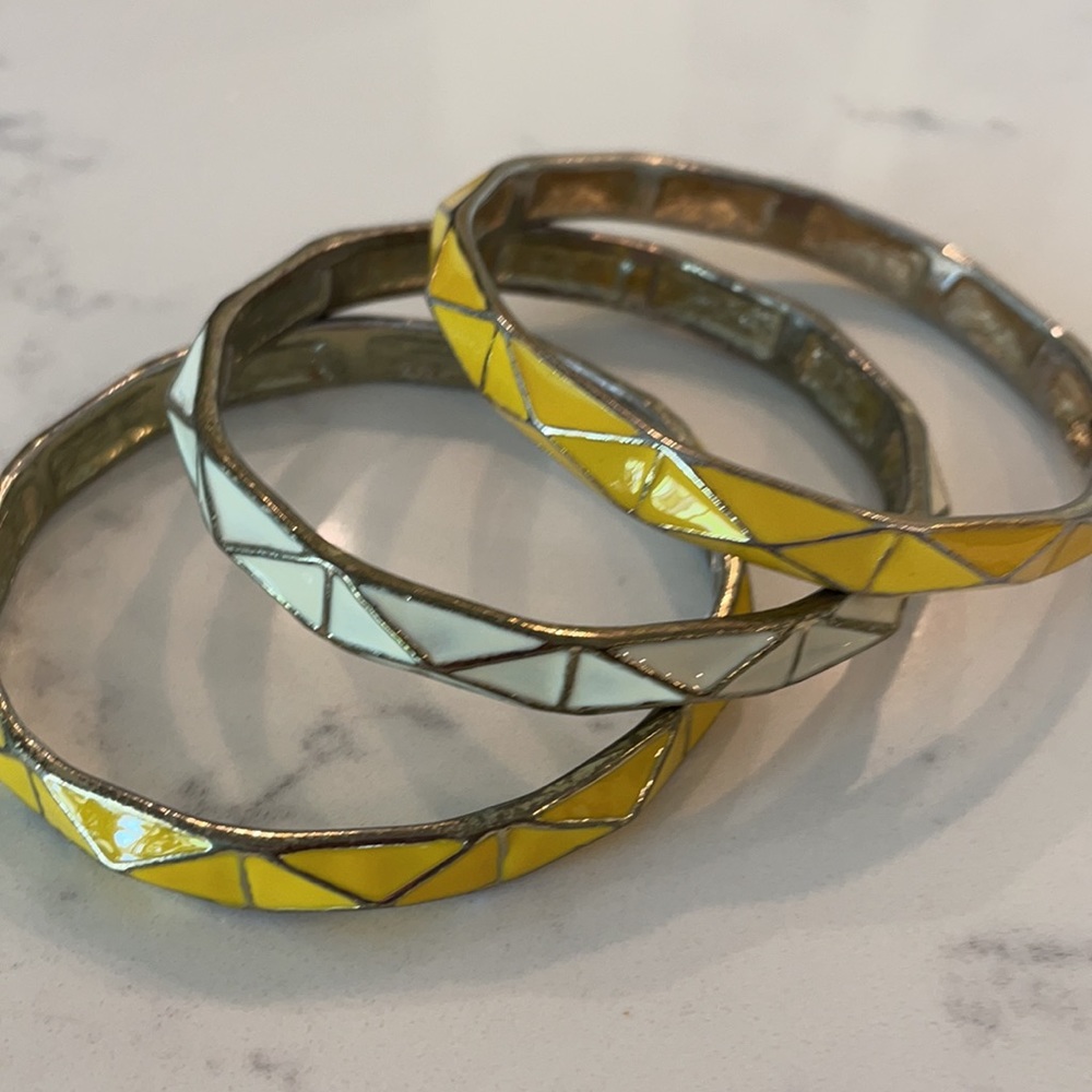 Yellow & white enamel/ gold metal bracelets set